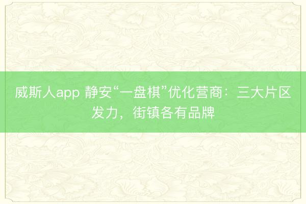 威斯人app 静安“一盘棋”优化营商：三大片区发力，街镇各有品牌