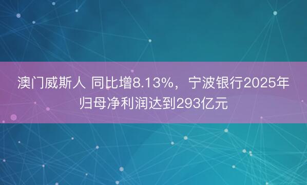 澳门威斯人 同比增8.13%，宁波银行2025年归母净利润达到293亿元