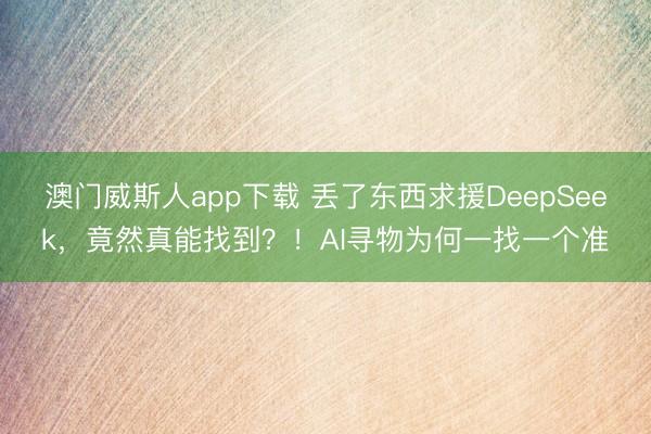 澳门威斯人app下载 丢了东西求援DeepSeek，竟然真能找到？！AI寻物为何一找一个准