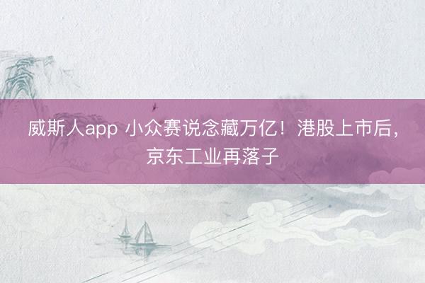 威斯人app 小众赛说念藏万亿！港股上市后，京东工业再落子