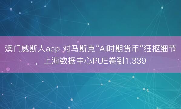 澳门威斯人app 对马斯克“AI时期货币”狂抠细节，上海数据中心PUE卷到1.339