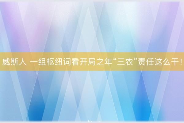 威斯人 一组枢纽词看开局之年“三农”责任这么干！