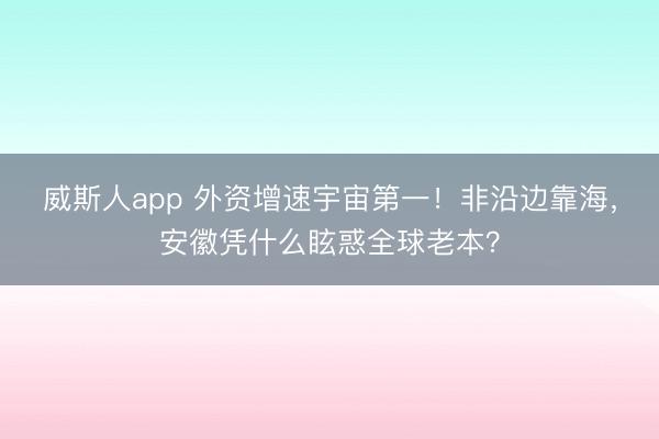 威斯人app 外资增速宇宙第一！非沿边靠海，安徽凭什么眩惑全球老本？