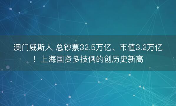 澳门威斯人 总钞票32.5万亿、市值3.2万亿！上海国资多技俩的创历史新高