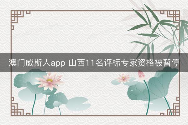 澳门威斯人app 山西11名评标专家资格被暂停