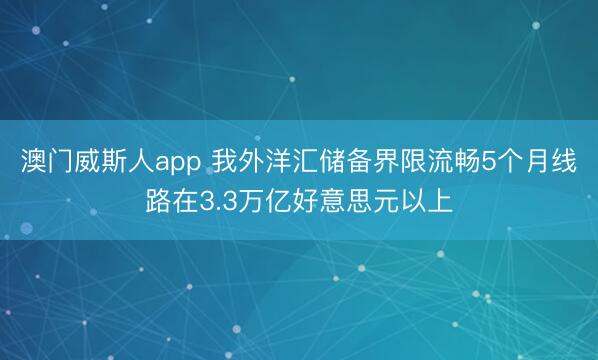 澳门威斯人app 我外洋汇储备界限流畅5个月线路在3.3万亿好意思元以上