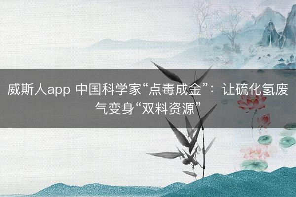 威斯人app 中国科学家“点毒成金”：让硫化氢废气变身“双料资源”