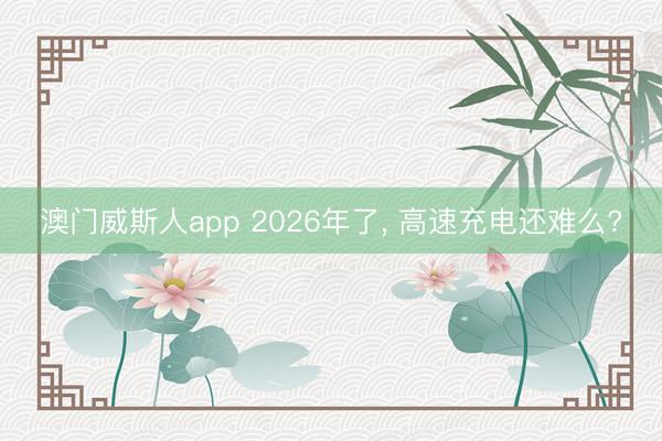 澳门威斯人app 2026年了, 高速充电还难么?