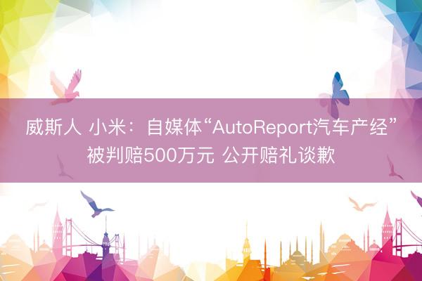 威斯人 小米：自媒体“AutoReport汽车产经”被判赔500万元 公开赔礼谈歉