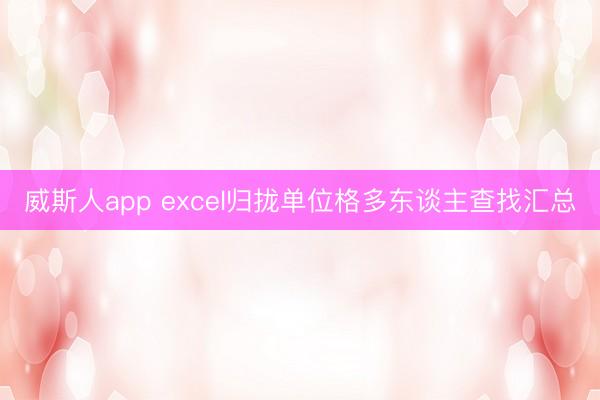 威斯人app excel归拢单位格多东谈主查找汇总