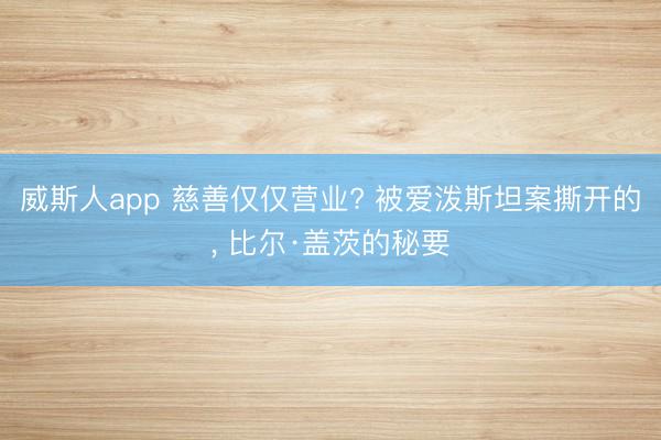 威斯人app 慈善仅仅营业? 被爱泼斯坦案撕开的， 比尔·盖茨的秘要