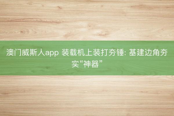澳门威斯人app 装载机上装打夯锤: 基建边角夯实“神器”