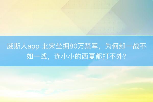 威斯人app 北宋坐拥80万禁军，为何却一战不如一战，连小小的西夏都打不外？