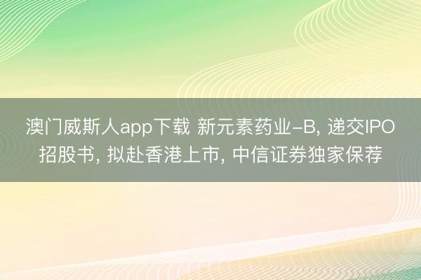 澳门威斯人app下载 新元素药业-B， 递交IPO招股书， 拟赴香港上市， 中信证券独家保荐