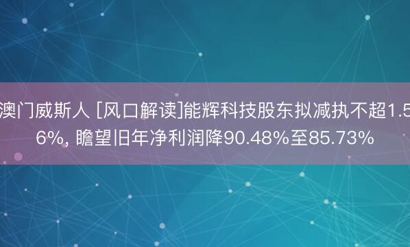 澳门威斯人 [风口解读]能辉科技股东拟减执不超1.56%, 瞻望旧年净利润降90.48%至85.73%