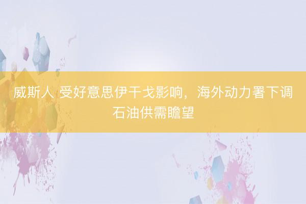威斯人 受好意思伊干戈影响，海外动力署下调石油供需瞻望
