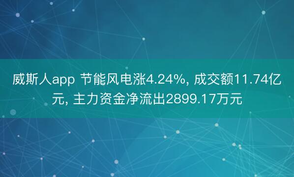 威斯人app 节能风电涨4.24%， 成交额11.74亿元， 主力资金净流出2899.17万元