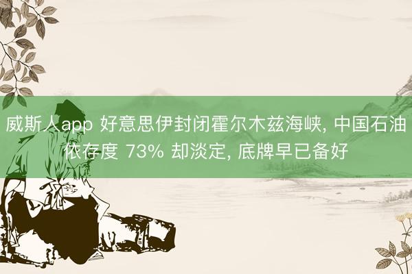 威斯人app 好意思伊封闭霍尔木兹海峡， 中国石油依存度 73% 却淡定， 底牌早已备好