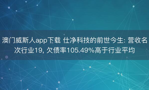澳门威斯人app下载 仕净科技的前世今生: 营收名次行业19， 欠债率105.49%高于行业平均