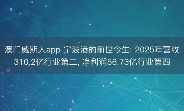 澳门威斯人app 宁波港的前世今生: 2025年营收310.2亿行业第二， 净利润56.73亿行业第四