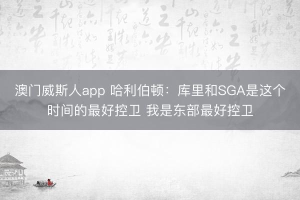 澳门威斯人app 哈利伯顿：库里和SGA是这个时间的最好控卫 我是东部最好控卫