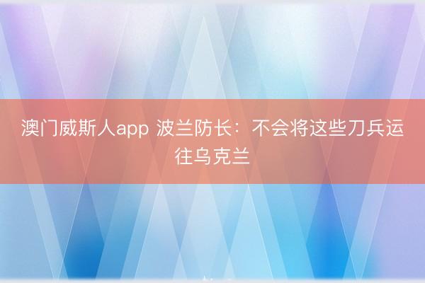 澳门威斯人app 波兰防长：不会将这些刀兵运往乌克兰