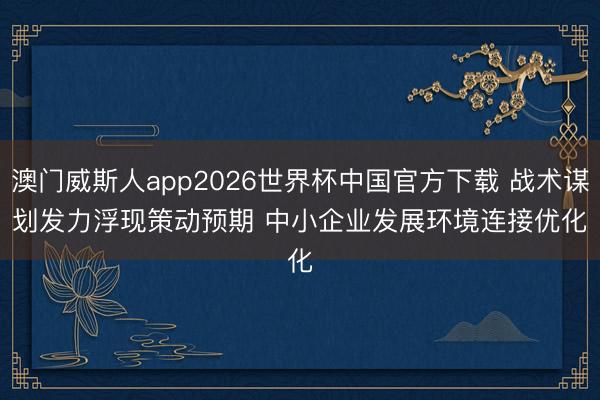 澳门威斯人app2026世界杯中国官方下载 战术谋划发力浮现策动预期 中小企业发展环境连接优化