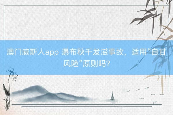 澳门威斯人app 瀑布秋千发滋事故，适用“自甘风险”原则吗？